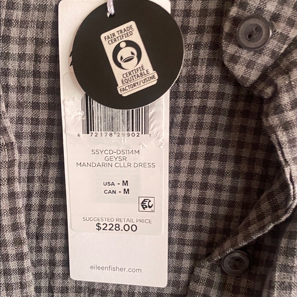 Eileen Fisher NWT Gingham Cap Sleeve Organic Linen Shirtdress medium - Picture 11 of 14
